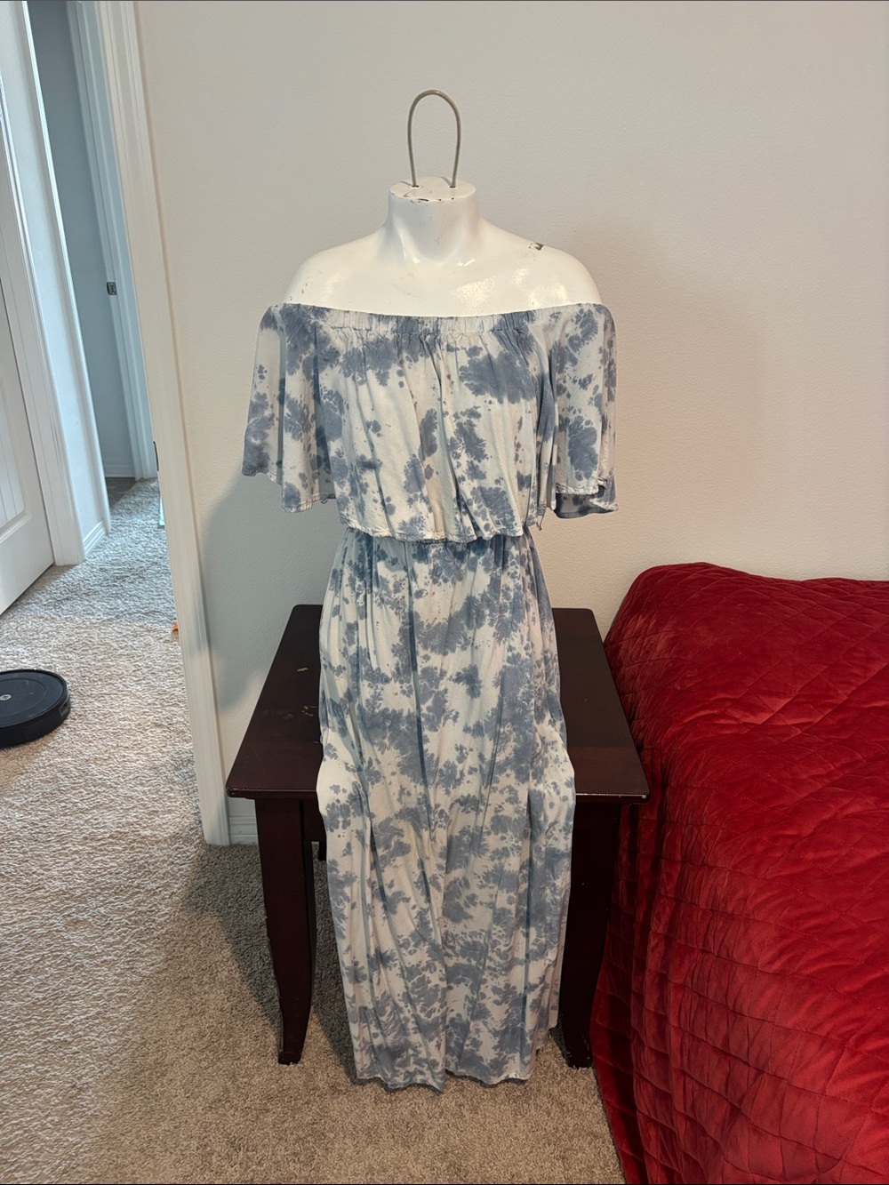 Swimsuits For All Blue and White One-Shoulder Tie-Dye Maxi Dress